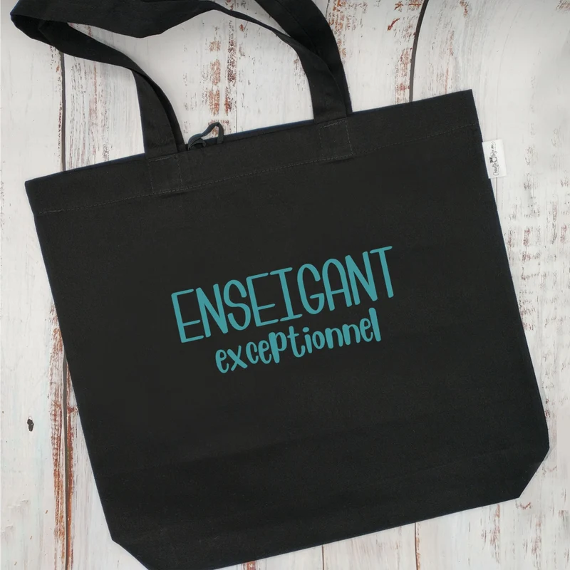 (CHOIX COULEURS & PROFESSION) Sac d'épicerie / Sac fourre-tout réutilisable et lavable - Enseignant (ou autre) exceptionnel - (Qui se roule pour le rangement) - v9