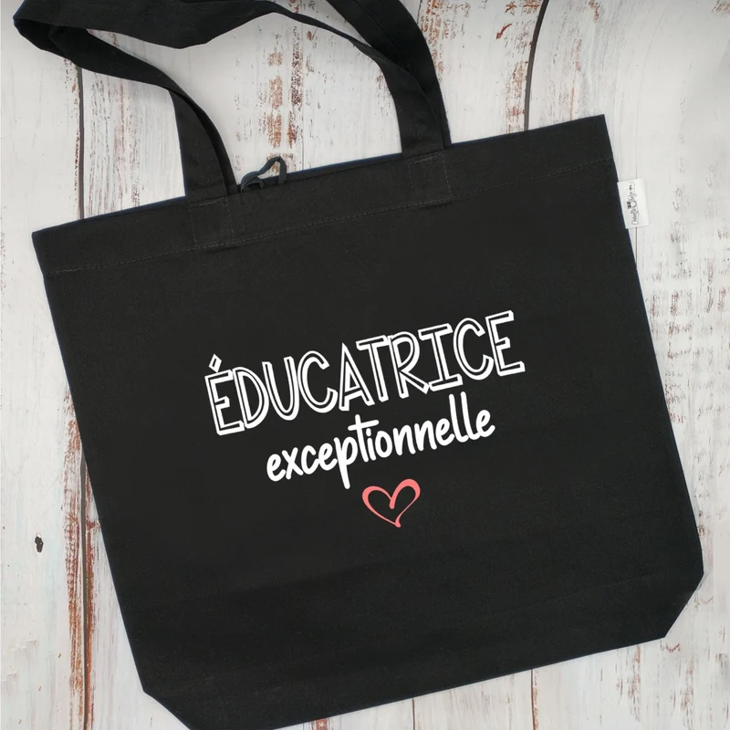 (CHOIX COULEURS & PROFESSION) Sac d'épicerie / Sac fourre-tout réutilisable et lavable - Éducatrice (ou autre) exceptionnelle - (Qui se roule pour le rangement) - v8