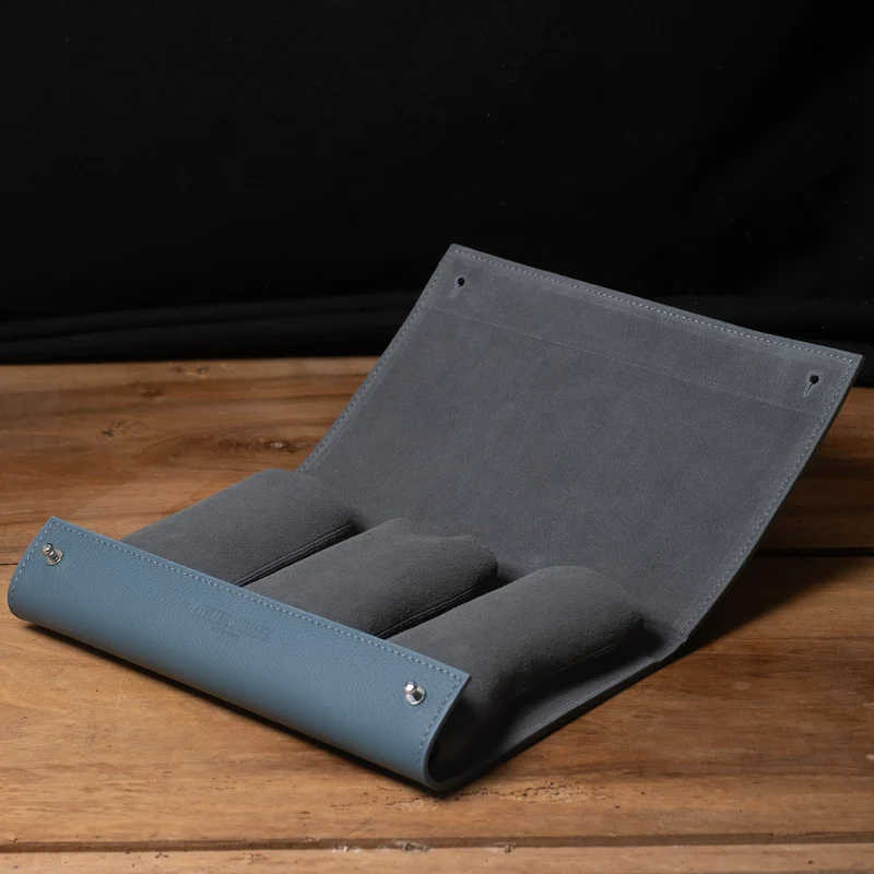 Pochette 3 Montres veau grainé gris