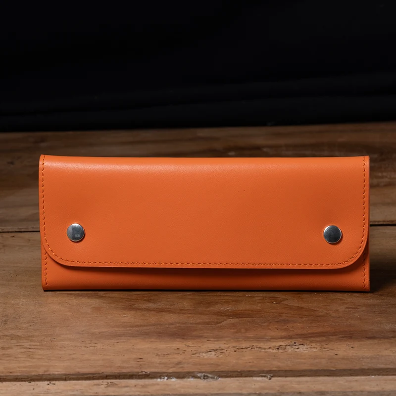 Pochette souple 2 montres cuir orange denim