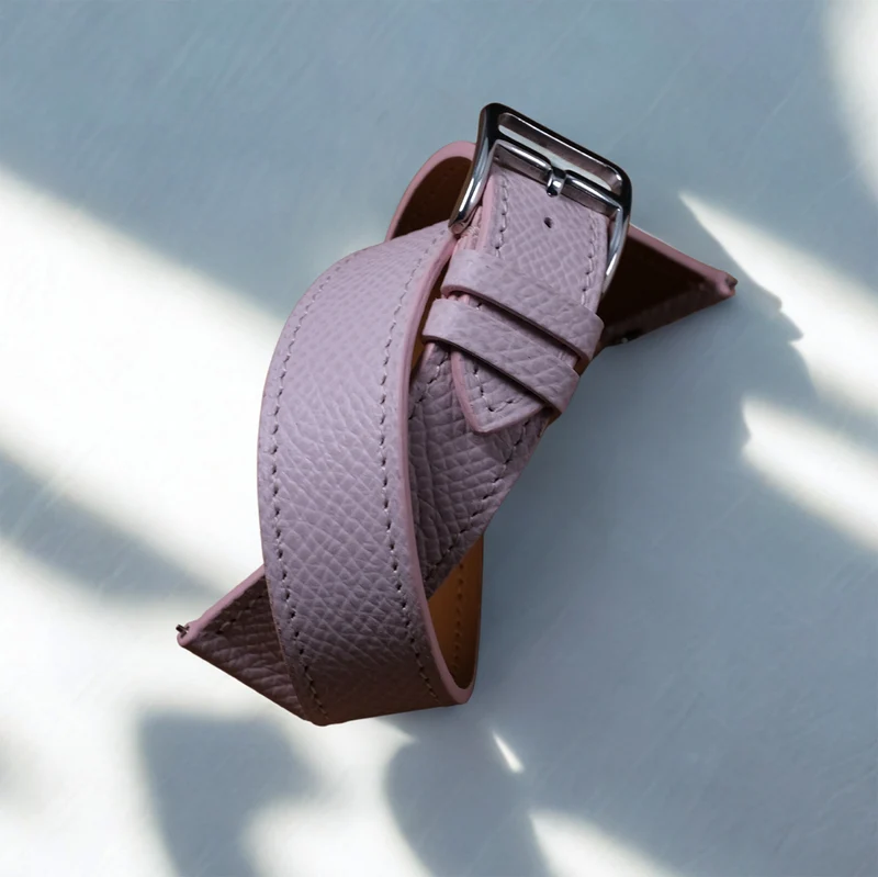 Bracelet Double Tour veau grainé Rose