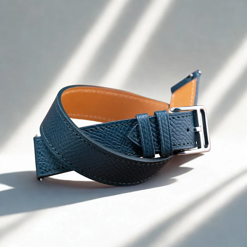 Bracelet Double Tour veau grainé vert