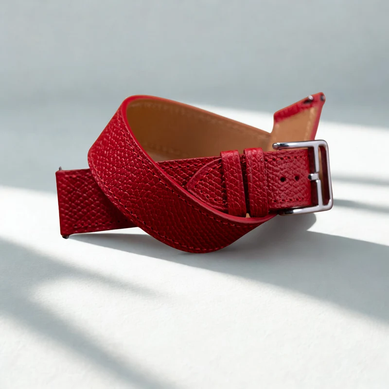 Bracelet Double Tour veau grainé rouge