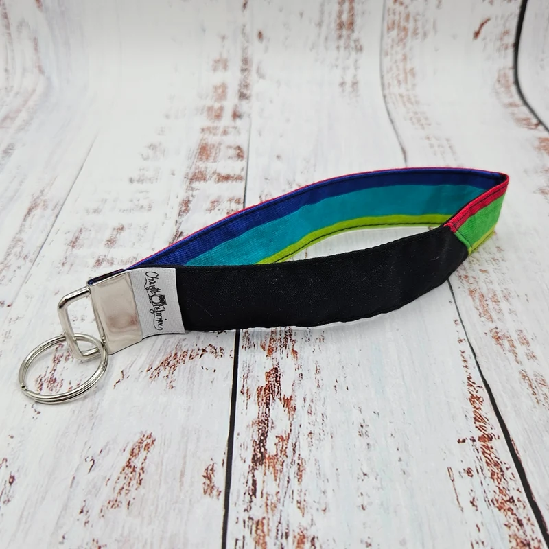 Porte-clé - PERSONNALISÉ - Dragonne - Poignet - Lignes Rouge, Vert, Bleu, etc. - Bande noire