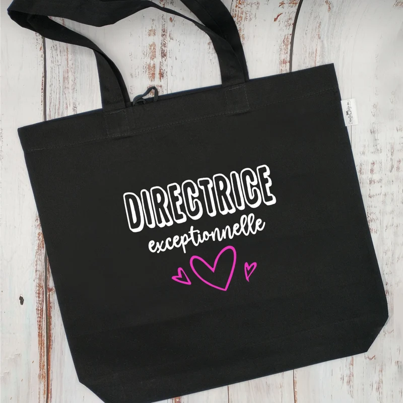 (CHOIX COULEURS & PROFESSION) Sac d'épicerie / Sac fourre-tout réutilisable et lavable - Directrice (ou autre) exceptionnelle - (Qui se roule pour le rangement) - v6