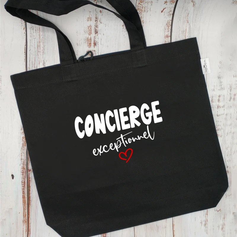 (CHOIX COULEURS & PROFESSION) Sac d'épicerie / Sac fourre-tout réutilisable et lavable - Concierge (ou autre) exceptionnel - (Qui se roule pour le rangement) - v4