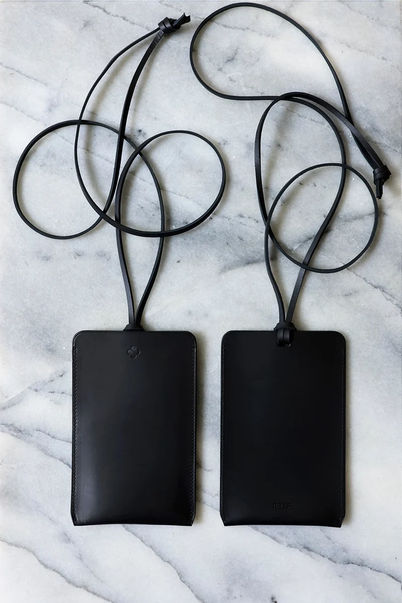 Pochette à téléphone portefeuille en cuir noir avec porte-cartes
