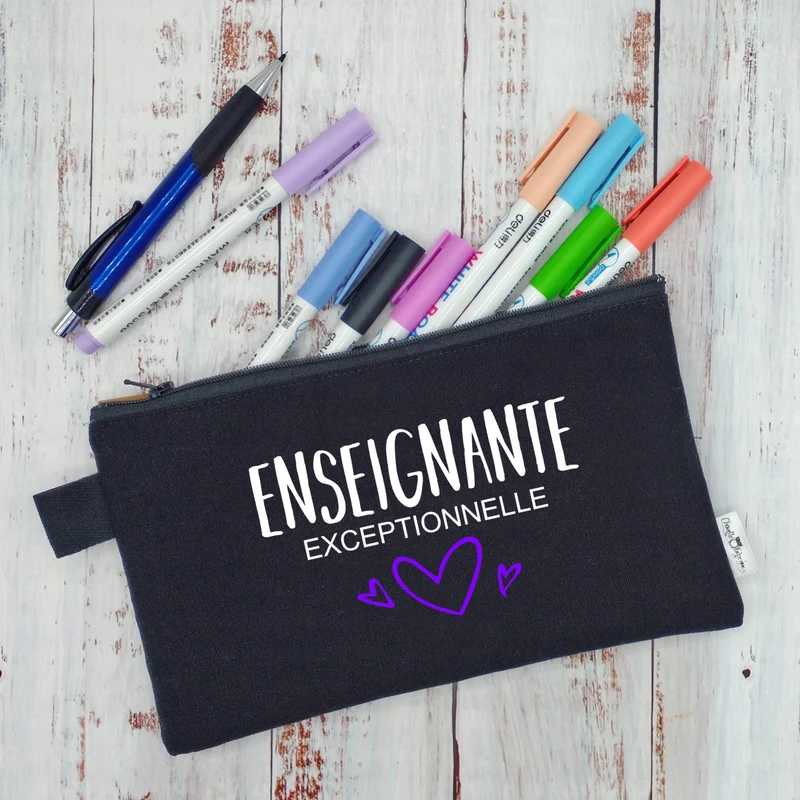 (CHOIX COULEURS & PROFESSION) Étui à crayons - Enseignante (ou autre) exceptionnelle - v5