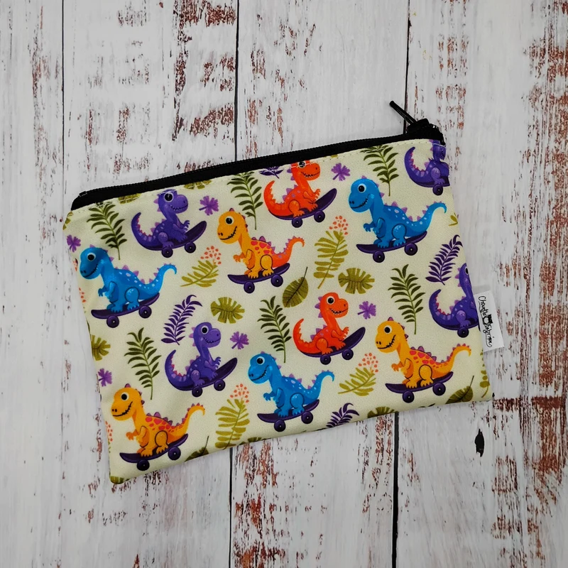Sac réutilisable pour collation ou sandwich – Animaux - Dinosaures en planches à roulettes