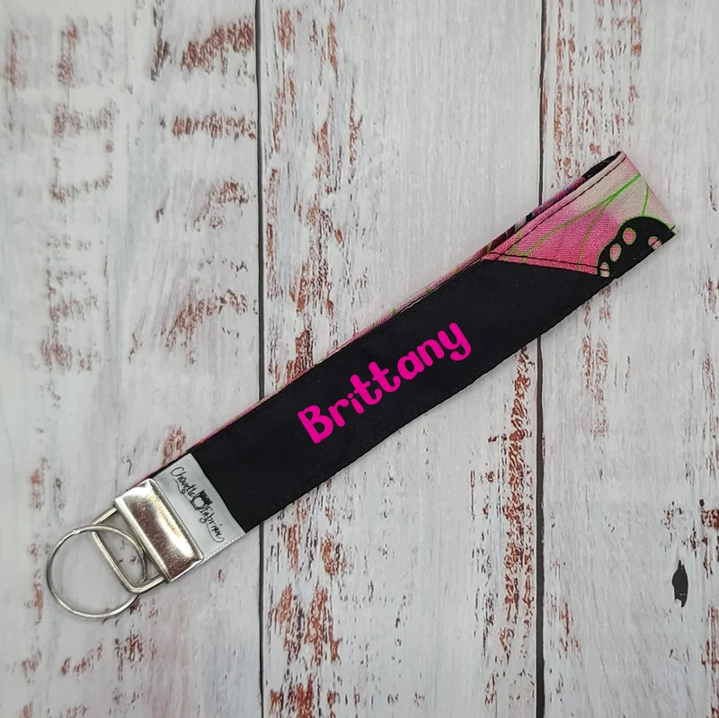 Porte-clé - PERSONNALISÉ - Dragonne - Poignet - Papillons - Bande noire