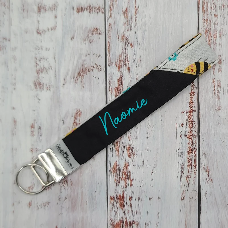 Porte-clé - PERSONNALISÉ - Dragonne - Poignet - Abeilles - Bande noire
