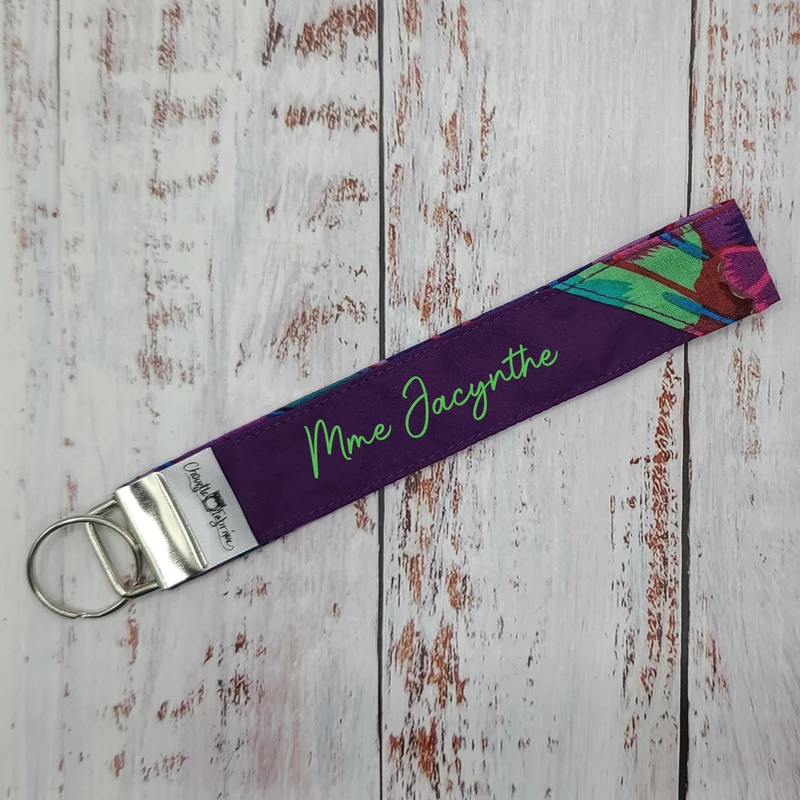 Porte-clé - PERSONNALISÉ - Dragonne - Poignet - Fleurs Lilas/Violet - Bande violet