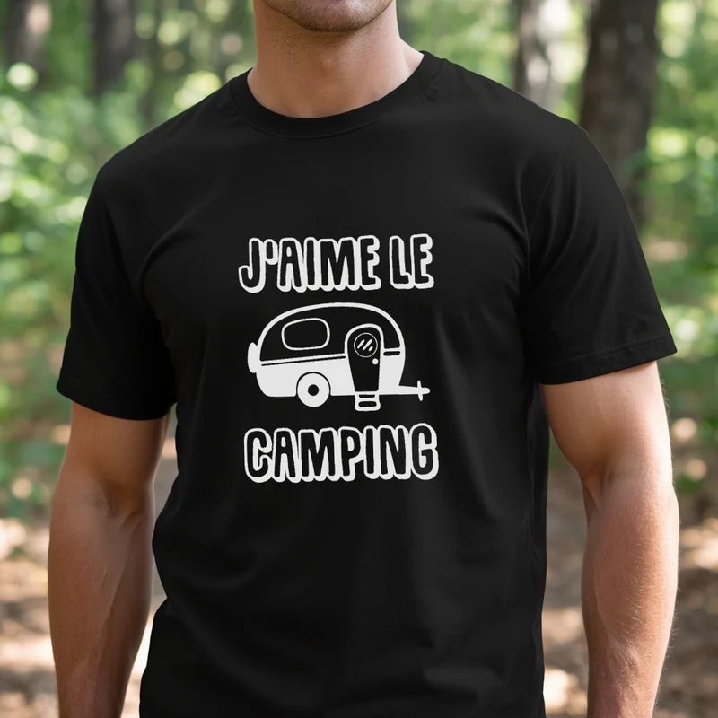 T-shirt HOMME à col rond - CAMPING - J'aime le camping - Roulotte - V8