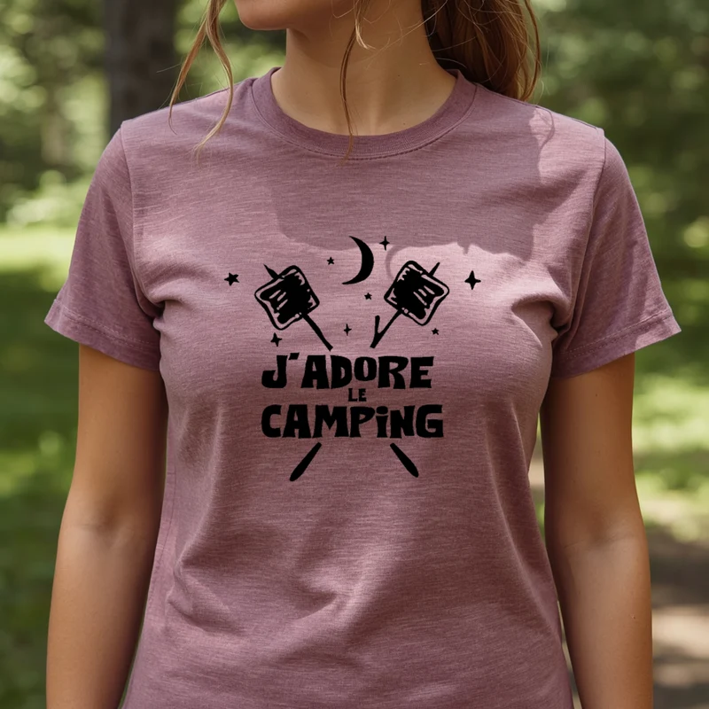 T-shirt unisexe à col rond - CAMPING - J'adore le camping - Guimauves et lune - V3