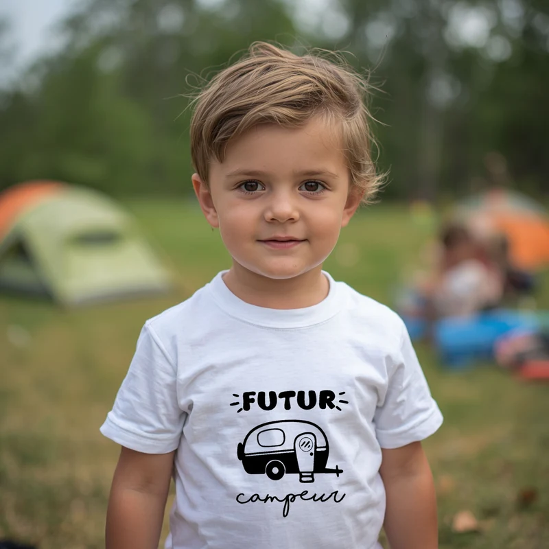 T-shirt - ENFANTS (gr. 2T à XL) - Col rond - Futur campeur - Roulotte - V9