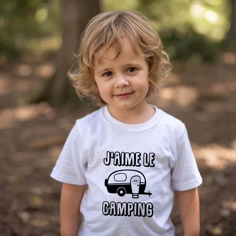 T-shirt - ENFANTS (gr. 2T à XL) - Col rond - J'aime le camping - Roulotte - V8