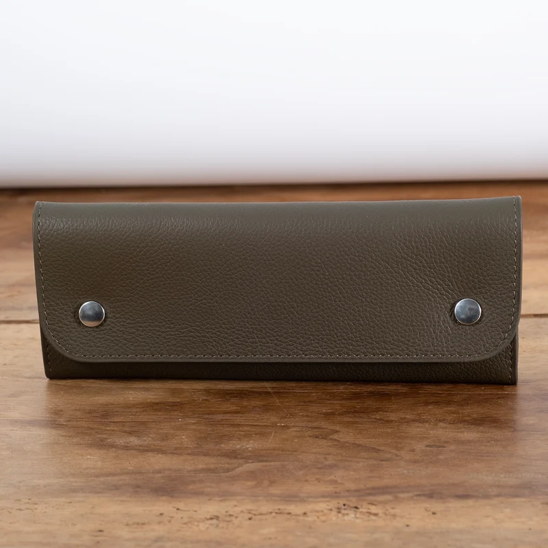 Pochette souple 2 montres cuir grainé kaki