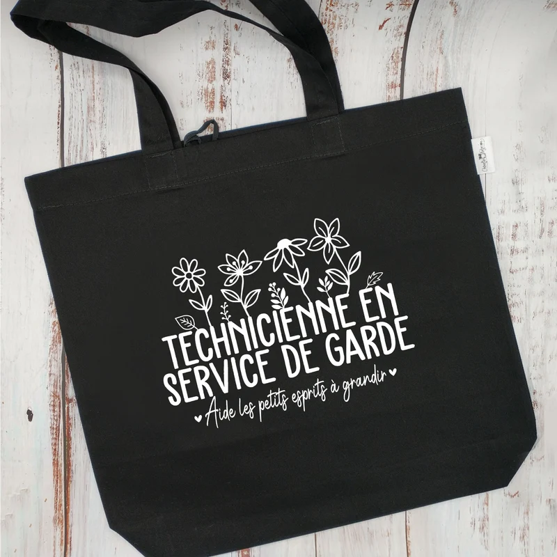 (CHOIX COULEURS) Sac d'épicerie / Sac fourre-tout réutilisable et lavable - TECHNICIENNE EN SERVICE DE GARDE - (Qui se roule pour le rangement)