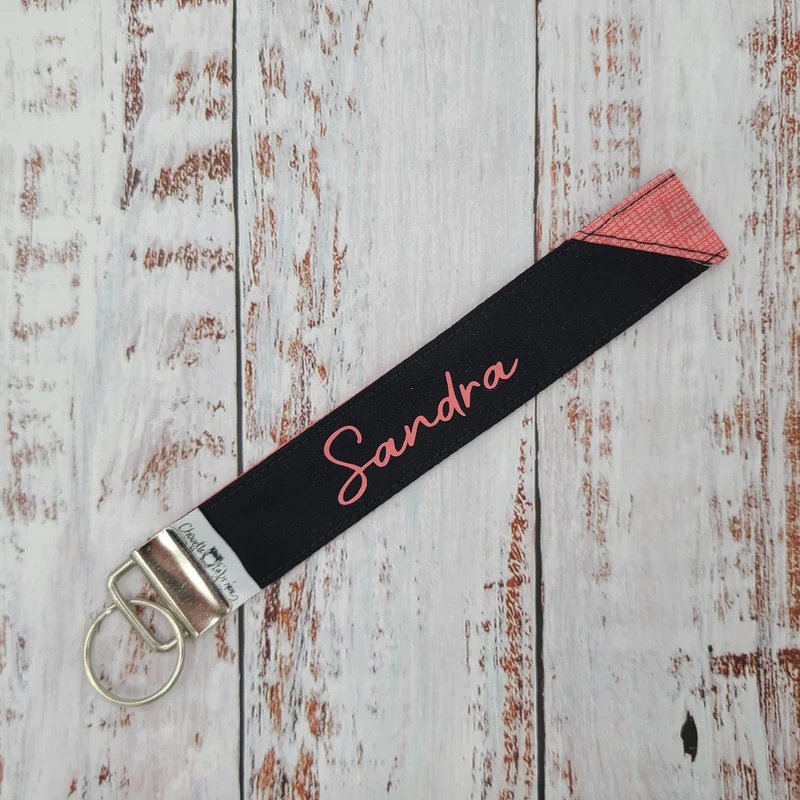 Porte-clé - PERSONNALISÉ - Dragonne - Poignet - Hachuré Corail - Bande noire