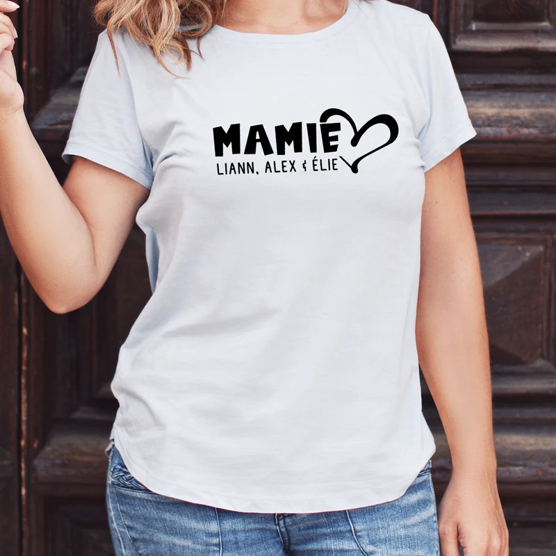 T-shirt unisexe à col rond - MAMIE - Mamie de "NOMS" - V10