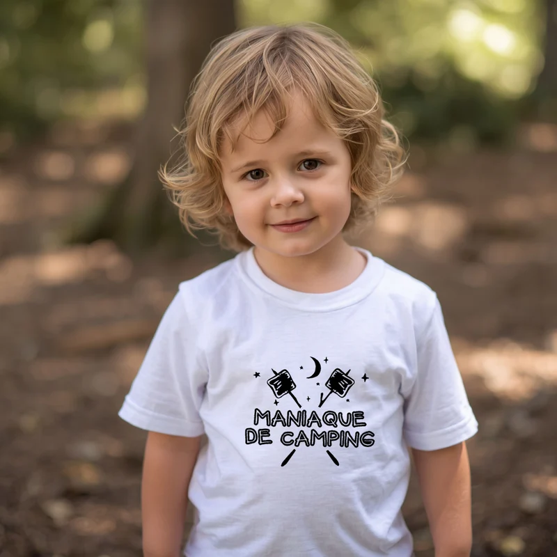 T-shirt - ENFANTS (gr. 2T à XL) - Col rond - Maniaque de camping - Guimauves et lune - V4