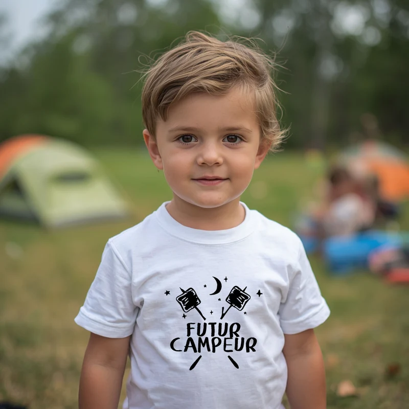 T-shirt - ENFANTS (gr. 2T à XL) - Col rond - Futur campeur - Guimauves et lune - V3