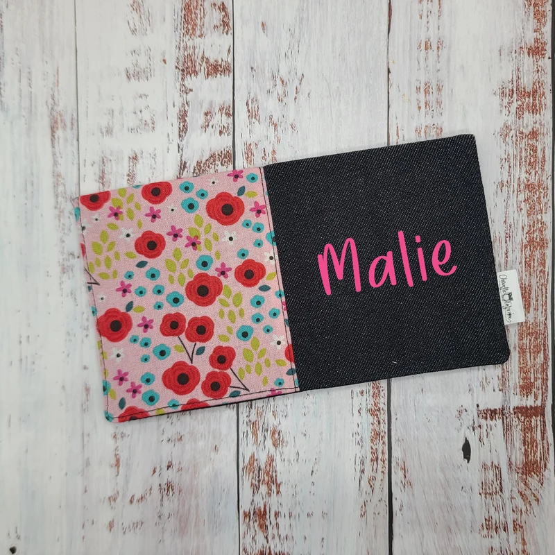 Protège-carnet de santé - Vaccination - Personnalisé - Fleurs Rouges, Aqua, Olive & Fuchsia
