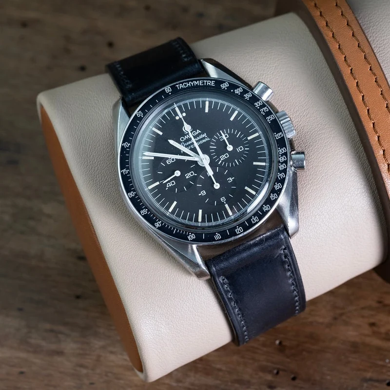 Bracelet shell cordovan noir compatible boucle déployante omega