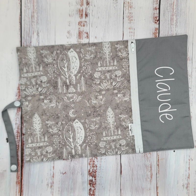 Napperon personnalise (Couleur d'impression au choix) - Nature douce - Hérissons & Écureuils - Tons sur tons - Pochette grise