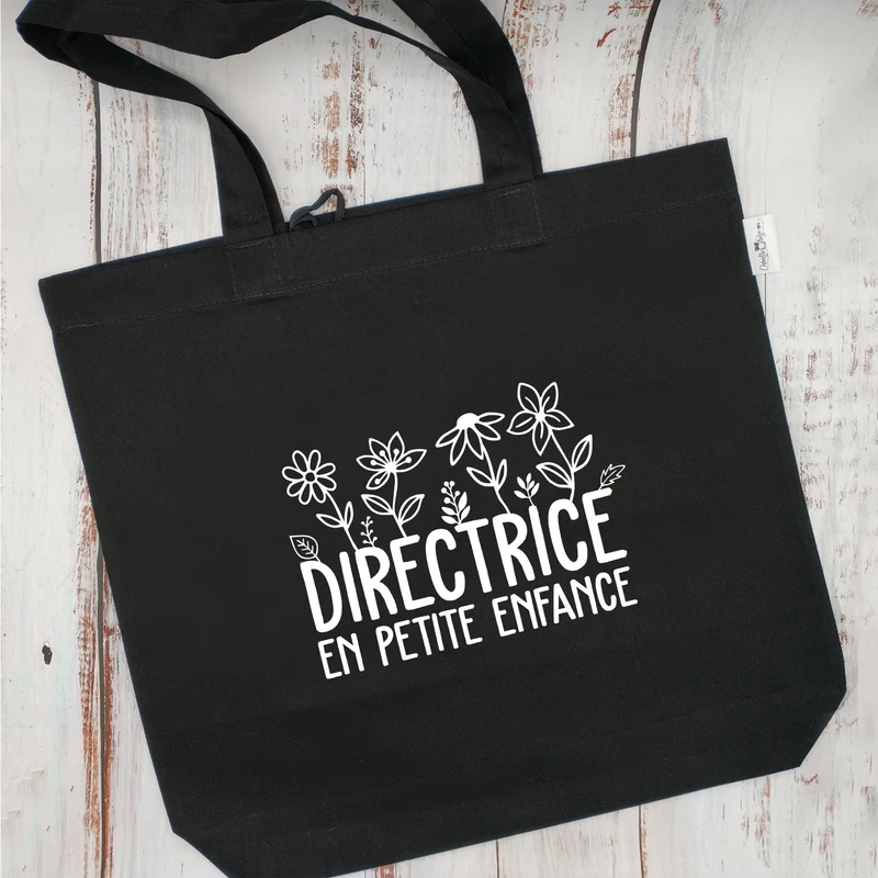 (CHOIX COULEURS) Sac d'épicerie / Sac fourre-tout réutilisable et lavable - DIRECTRICE EN PETITE ENFANCE - (Qui se roule pour le rangement) V2