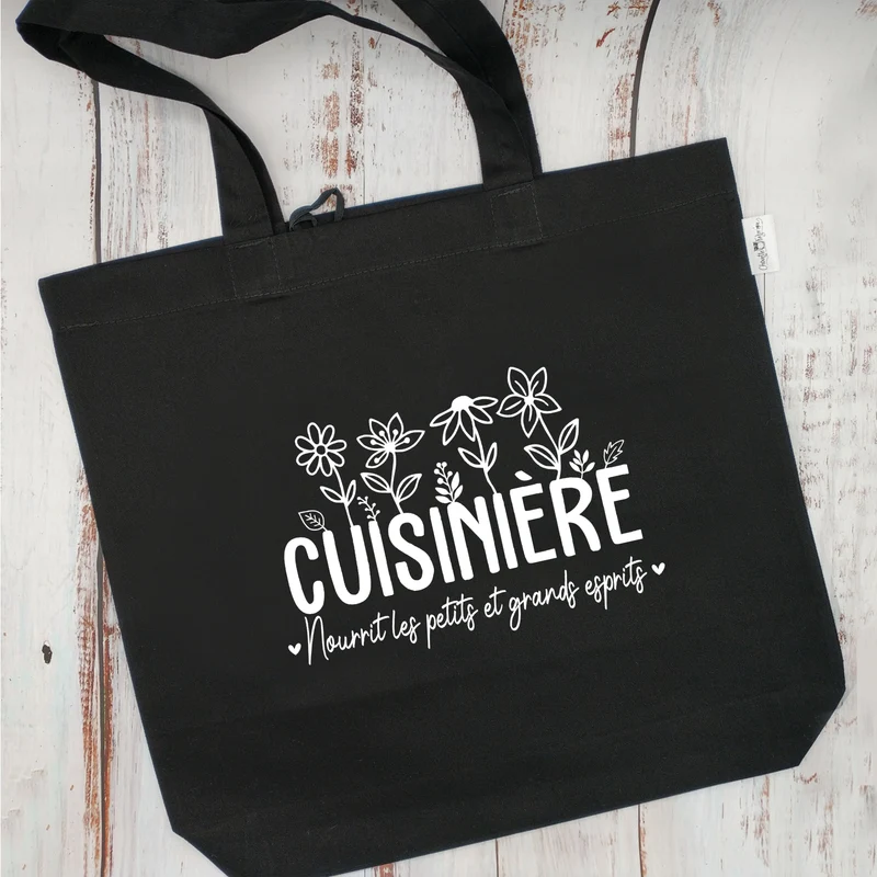 (CHOIX COULEURS) Sac d'épicerie / Sac fourre-tout réutilisable et lavable - CUISINIÈRE - (Qui se roule pour le rangement)