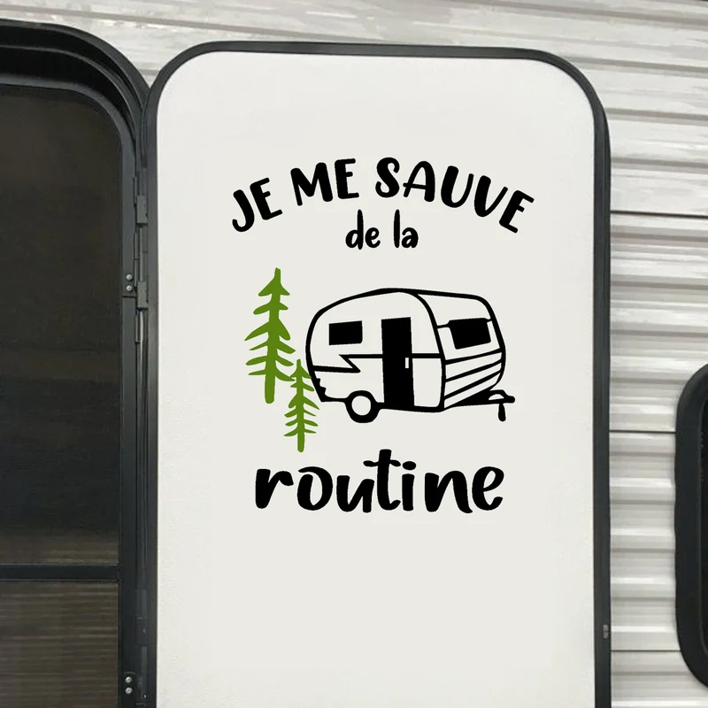 Décalque de vinyle - VR - JE ME SAUVE DE LA ROUTINE - ROULOTTE (coeur) (PLUSIEURS FORMATS) (Copie)