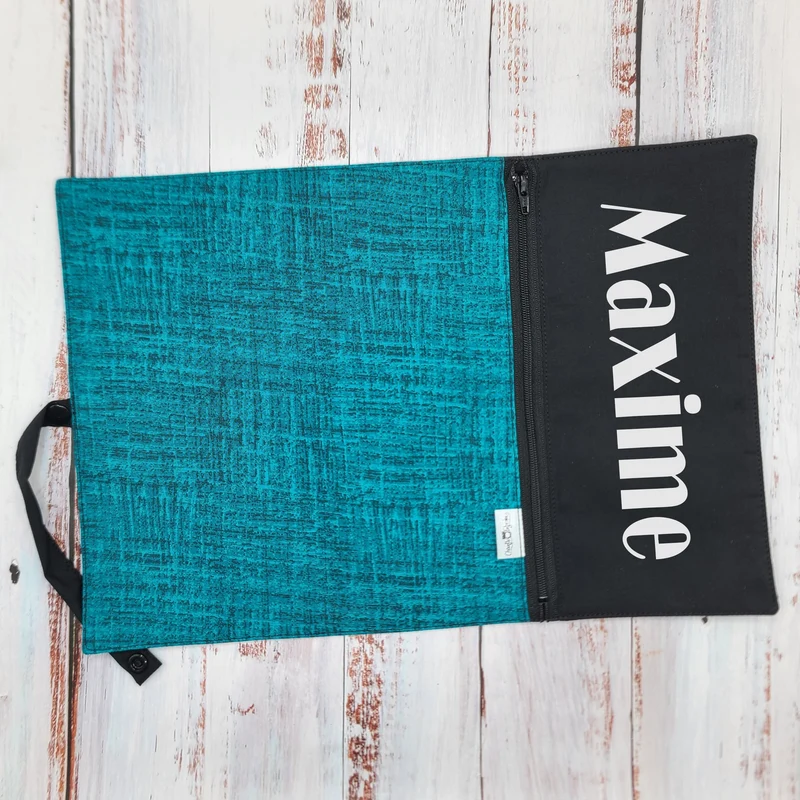 Napperon personnalise (Couleur d'impression au choix) - Motifs hachurés - Teal - Pochette noire