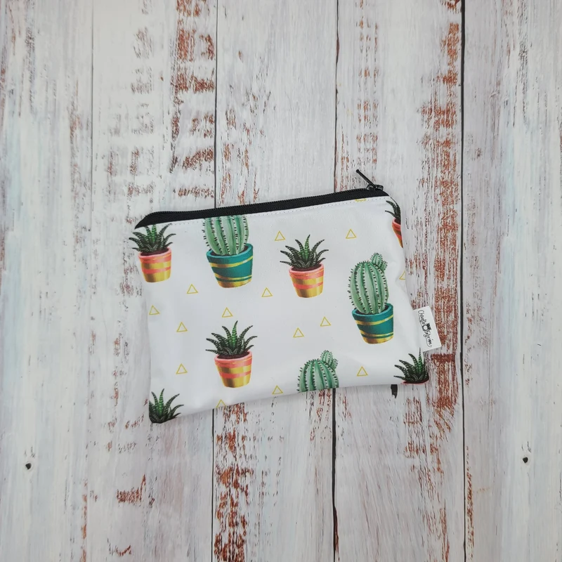 Sac réutilisable pour collation ou sandwich – Fleurs - Cactus en pot sur fond blanc