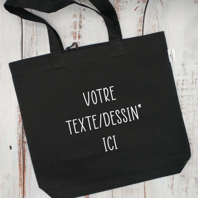 (CHOIX COULEURS ET TEXTE) Sac d'épicerie / Sac fourre-tout réutilisable et lavable - TEXTE DE VOTRE CHOIX