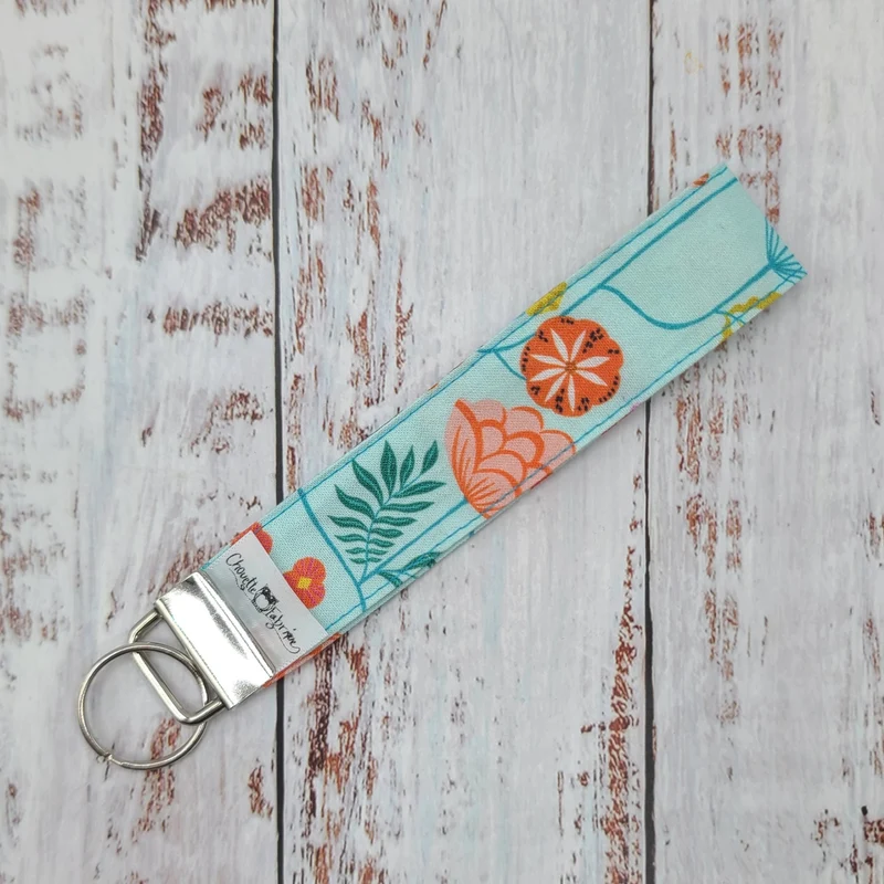 Porte-clé - Dragonne - Poignet - Fleurs tons pastels (Sans impression, motifs tout le tour)
