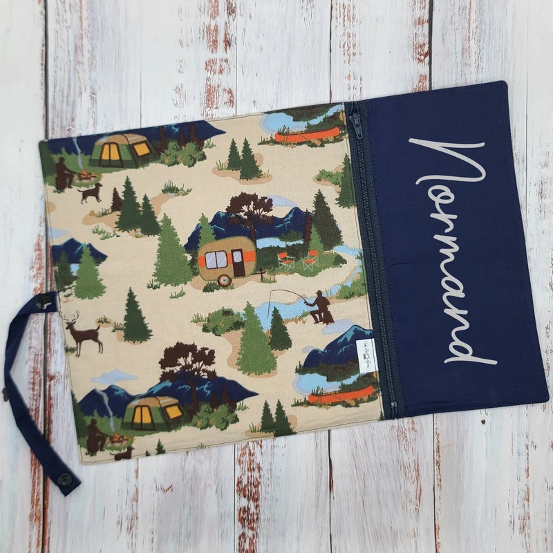 Napperon personnalisé (Couleur d'impression au choix) - Camping & Pêche en nature - Pochette marine
