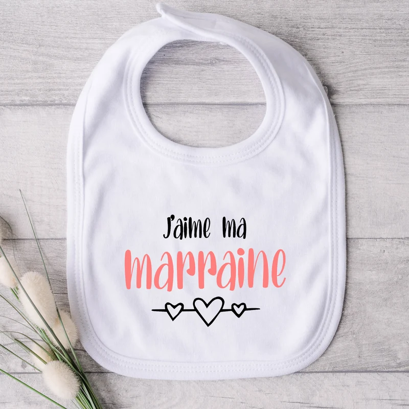 Bavoir pour bébé - MARRAINE - J'aime ma marraine (v2508)