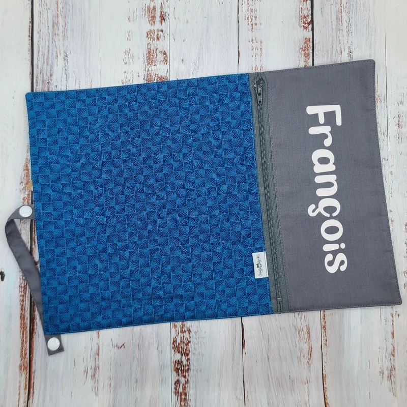Napperon personnalise (Couleur d'impression au choix) - Motifs tons de bleus - Pochette grise