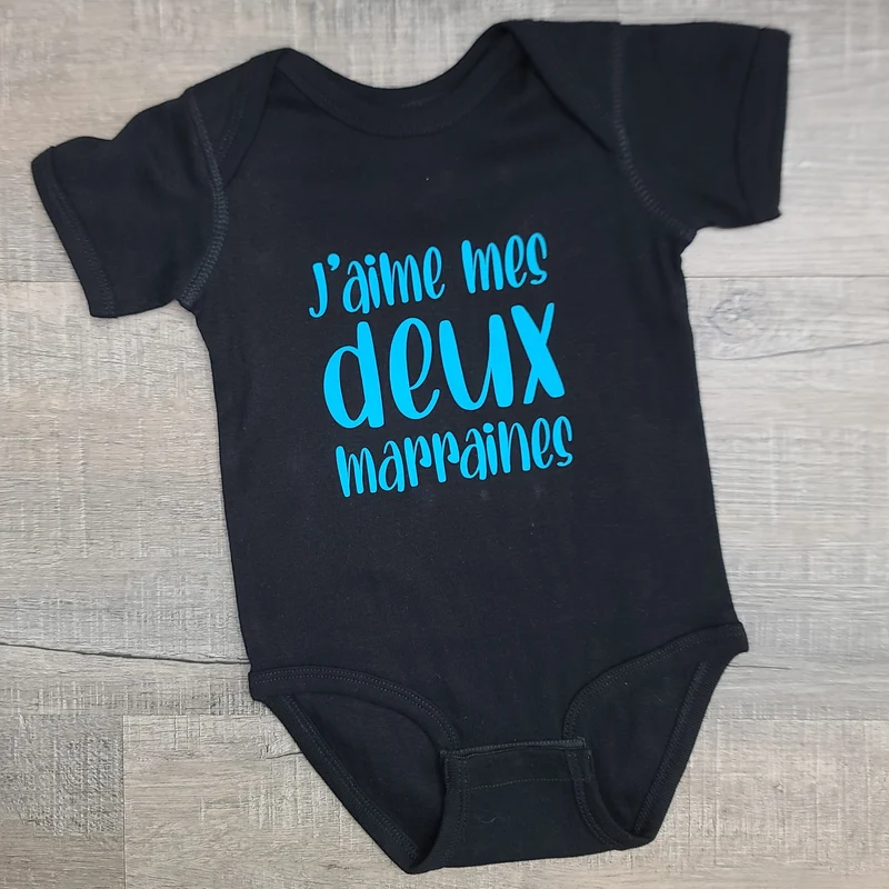 "Prêt-à-partir" - Cache-couche - BÉBÉ - NOIR - Grandeur 18 mois - J'aime mes deux marraines (Impression teal)