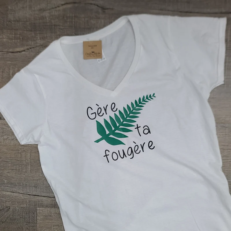 T-shirt - FEMME - Col en V - Blanc - Gère ta fougère - XLARGE