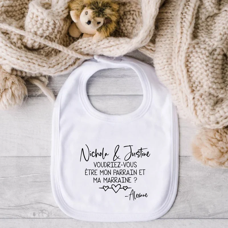 Bavoir pour bébé - Annonce Parrain et Marraine - NOM(S) + SIGNATURE