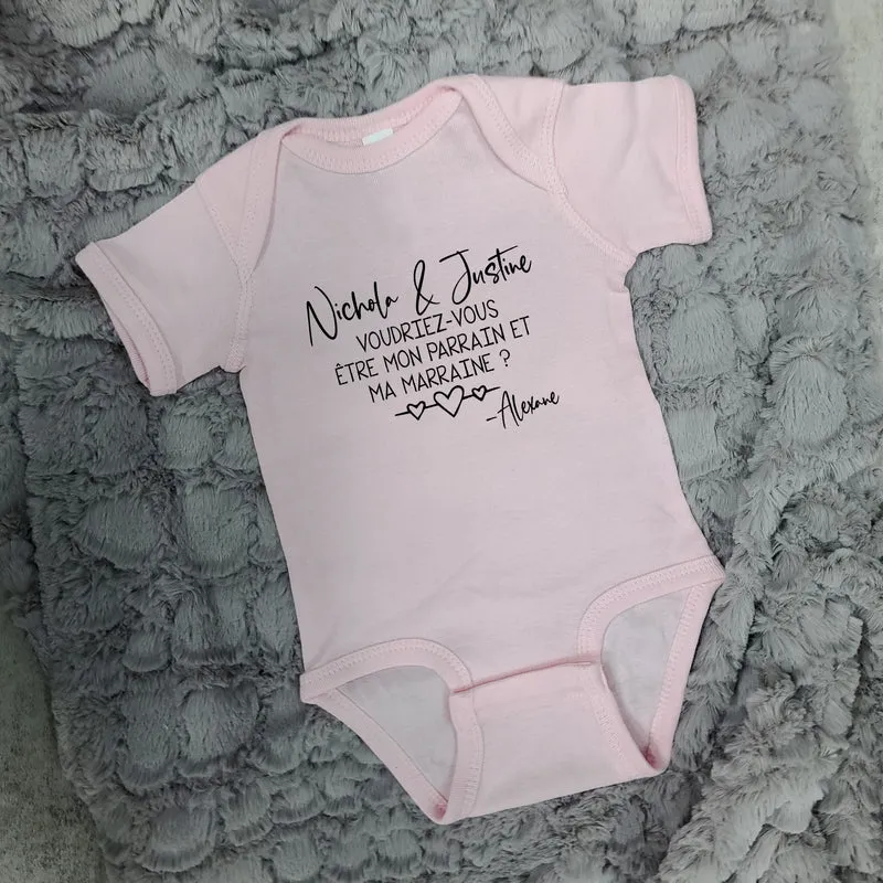 Cache-couche pour bébé - Annonce - NOM(S) Parrain et Marraine - Demande de l'enfant (Signature) - Coeurs