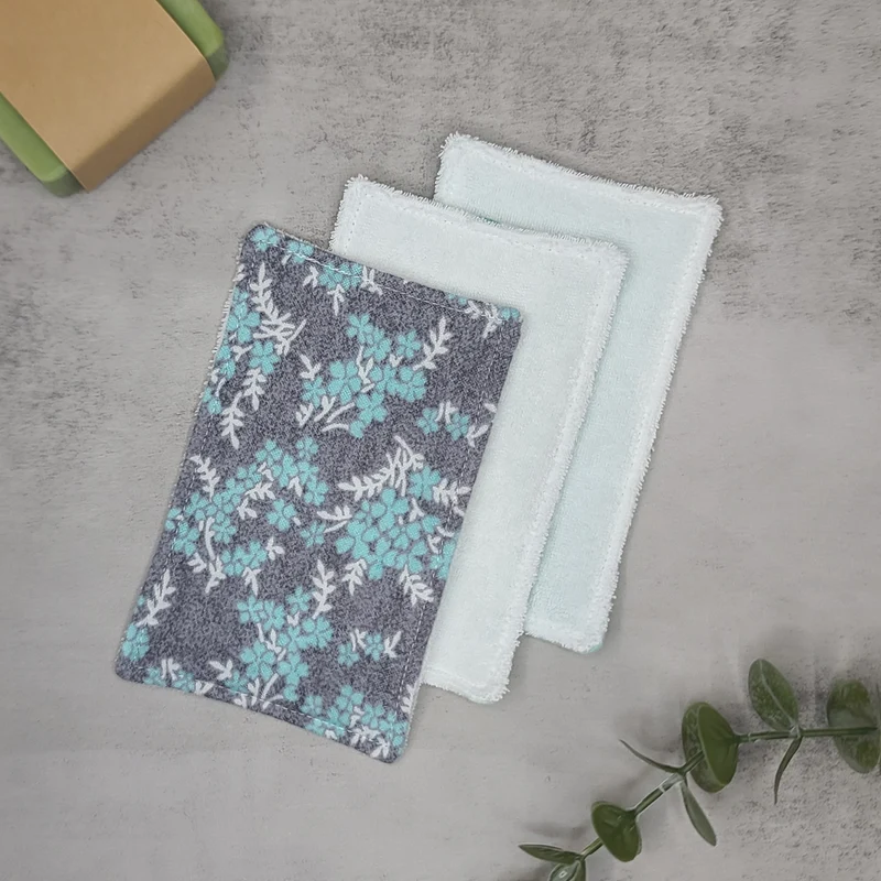 Lingettes démaquillantes - 3/Paquet - Fleurs - Menthe sur fond gris