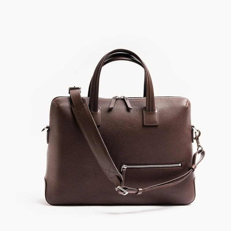 Porte-documents en cuir grainé ~ VALENTIN - MARRON