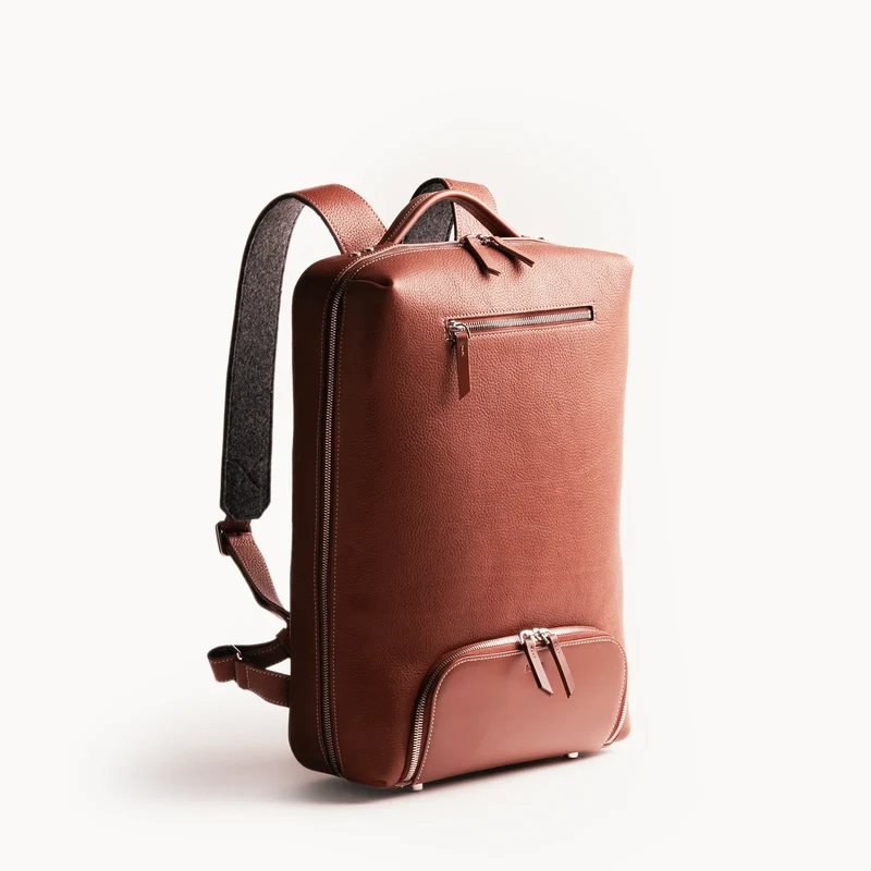 Sac à dos en cuir grainé ~ GIANI II - COGNAC