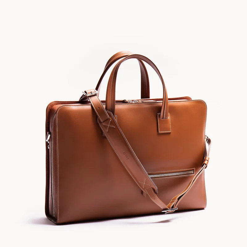 Porte-documents en cuir lisse et grainé ~ VICTOR L - COGNAC