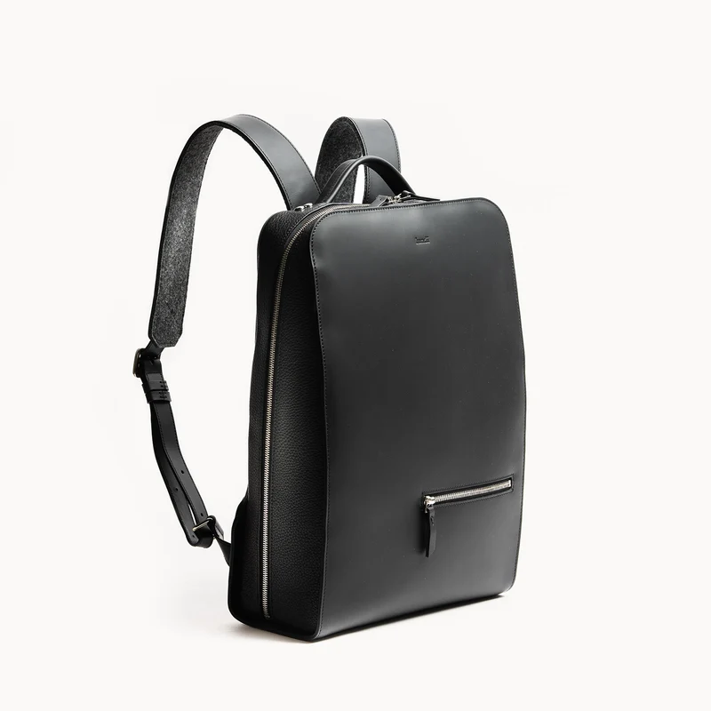 Sac à dos en cuir lisse ~ MATTEO - NOIR