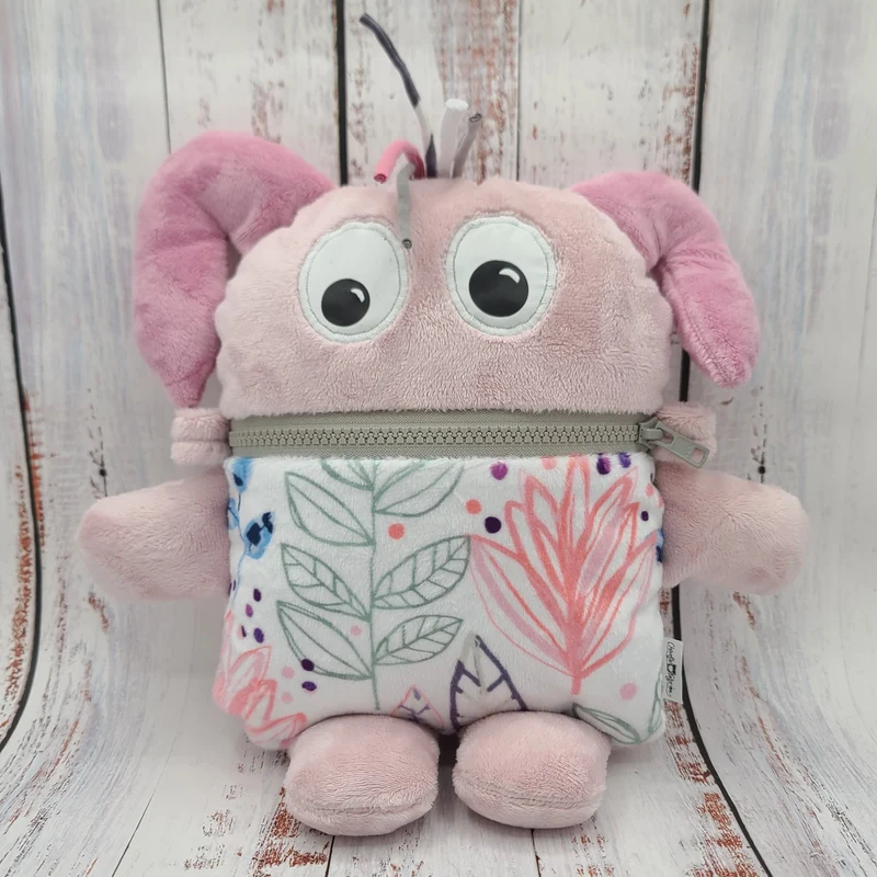 Toutou monstre mangeur de peurs, secrets, etc. - Baby Pink & Blush - Modern Leaves - Personnalisé au prénom de l'enfant
