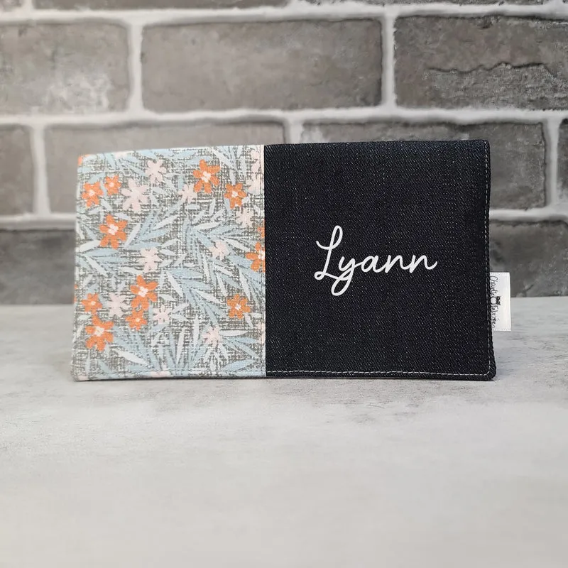 Protège-carnet de santé - Vaccination - Personnalisé - Fleurs - Fleurs Orangées